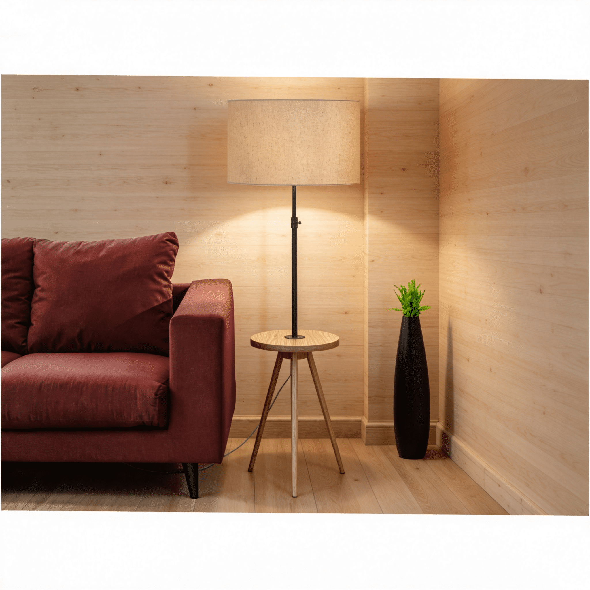 JERFIT 66 Inch Modern Tripod Floor Lamp with Side Table, Adjustable Gooseneck, 3-Way Light, Linen Shade for Living Room, Bedroom, Office