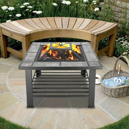 Zimtown 2 In 1 Paino Table Fire Pit Fireplace Backyard Wood