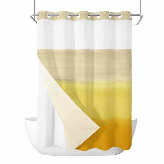 No Hook Yellow Ombre Shower Curtain with Snap in Liner Set, Modern Abstract Art Abstract Waterproof Fabric Bathroom Curtains with See Through Top Window, Hotel Style Extra Long 72 x 96 Inch