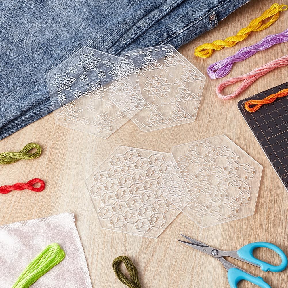 Plantillas Acrílicas Para Bordado Sashiko - 4 Piezas Con Diseño Hexagonal De Copo De Nieve