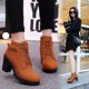 thumbnail image 3 of Botas de tacón alto de PU para mujer, zapatos europeos con cordones de alta calidad, novedad de primavera e invierno, 2023, entrega rápida, 3 of 3