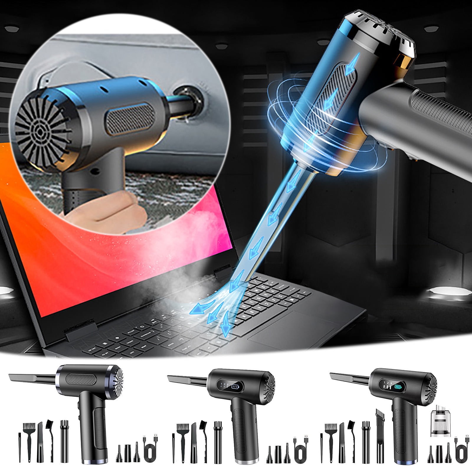 Monitor Accessories and Screen Cleaners Compressed Duster 3 Gear Adjustable 100000Rpm Duster with Led Light Rechargeable Blower for Keyboard Devices Cleaning