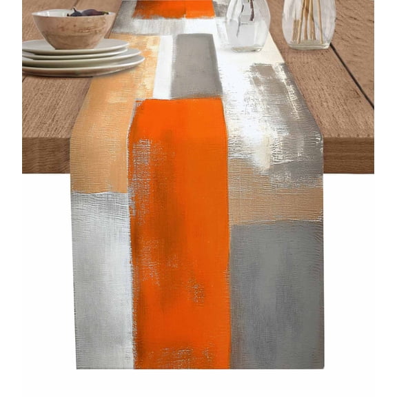 Ldtrchee Burnt Orange Grey Table Runner 90 Inches, Modern Oil Painting Art Abstract Bed Runner Dresser Scarves Tabletop for Indoor Outdoor Parties/Ceremony/Banquet, 13" x 90"