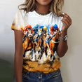 thumbnail image 5 of Tops de Cuello Redondo para las Mujeres, Nuevo Suéter de Manga Corta, Caballo Casual Impreso Top Camiseta, 5 of 5