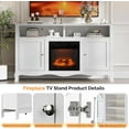 thumbnail image 3 of VINGLI Fireplace TV Stand for up to 70 inch TVs, French Modern Entertainment Center with Electric Fireplace Heater & Curved Legs, Fireplace Media Console Table with Two Doors for Living Room, 3 of 9