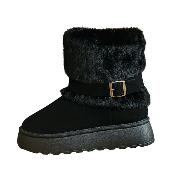 Xfvqtps Womens Snow Boots Faux Fur Casual Comfortable Round Toe Thick Sole Winter Shoes Warm Ankle Boots Fashion Black