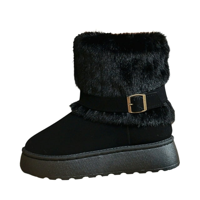 SDNall Bottes pour Femmes, Bottes Courtes pour Femmes, Bottes en Fourrure pour Femmes, Bottes en Fourrure pour Femmes, Bottes Courtes Isolées avec Semelle Souple, Bout Rond Confortable Semelle Épaisse Bottes d'Hiver, Bottes d'Hiver pour Femmes