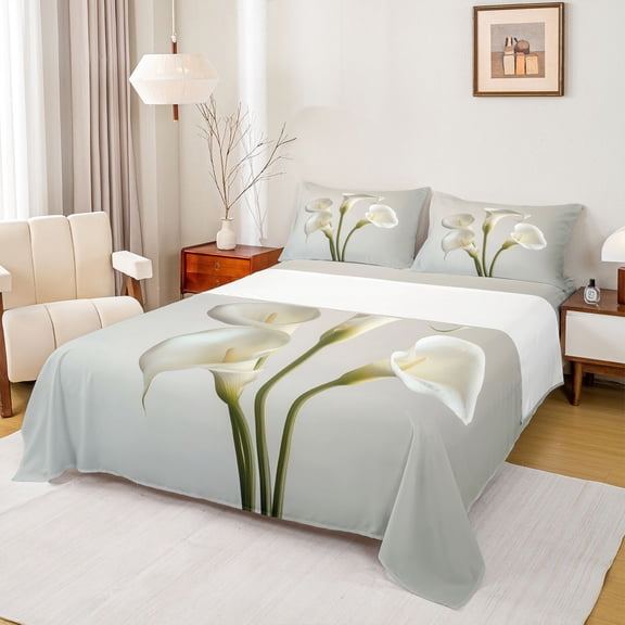 jejeloiu Modern Minimalism Aesthetic Twin Sheet Sets,Rustic Lily Flowers Bedding For Girls Kids 3-Piece