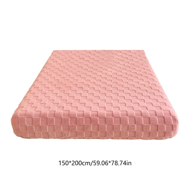 Winter Warm Coral Fleece Fitted Mattress Protector – 60x79 Inches, Soft Checkerboard Plush Bed Sheet with Elastic, Cozy & Machine Washable for Home Use