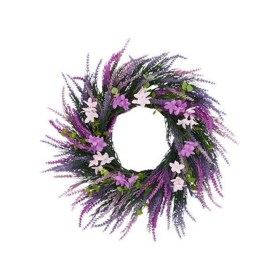 20'' Lavender Wreath for Front Door, Porch, Window- Artificial Leaves with Lavender Wreath for Home, Farmhouse Wall Decor- Spring, Summer, Fall, All Seasons (Purple)