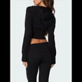 thumbnail image 4 of Conjunto de Dos Piezas de Punto para Mujer: Suéter de Larga con Cremallera, Sudadera Corta con Capucha y Pantalón Acampanado. Negro L, 4 of 9