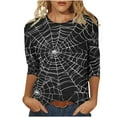 thumbnail image 2 of VKOYWKM Women's Halloween Tshirts 3/4 Sleeve Halloween Spiderweb Graphic T Shirts Holiday Crew Neck Three Quarter Length Sleeve Fall Blouses, 2 of 5