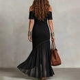 thumbnail image 4 of Ayolanni Solid Summer Dresses for Women 2026 Elegant Short Sleeve Crew Neck Maxi Cocktail Dress Wedding Guest French Tulle Bodycon Party Sundress with Flared Hem Black L, 4 of 8