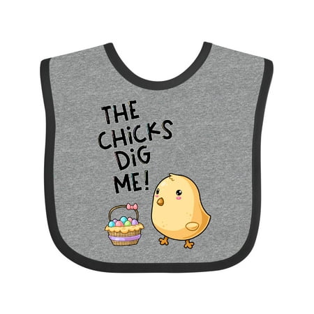 

Inktastic The Chicks Dig Me Easter Baby Chick with Basket and Eggs Gift Baby Boy or Baby Girl Bib