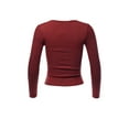 thumbnail image 3 of A2Y Women's Front Button Detail Shirring Long Sleeve V-Neck Knit Top Dark Red M, 3 of 5