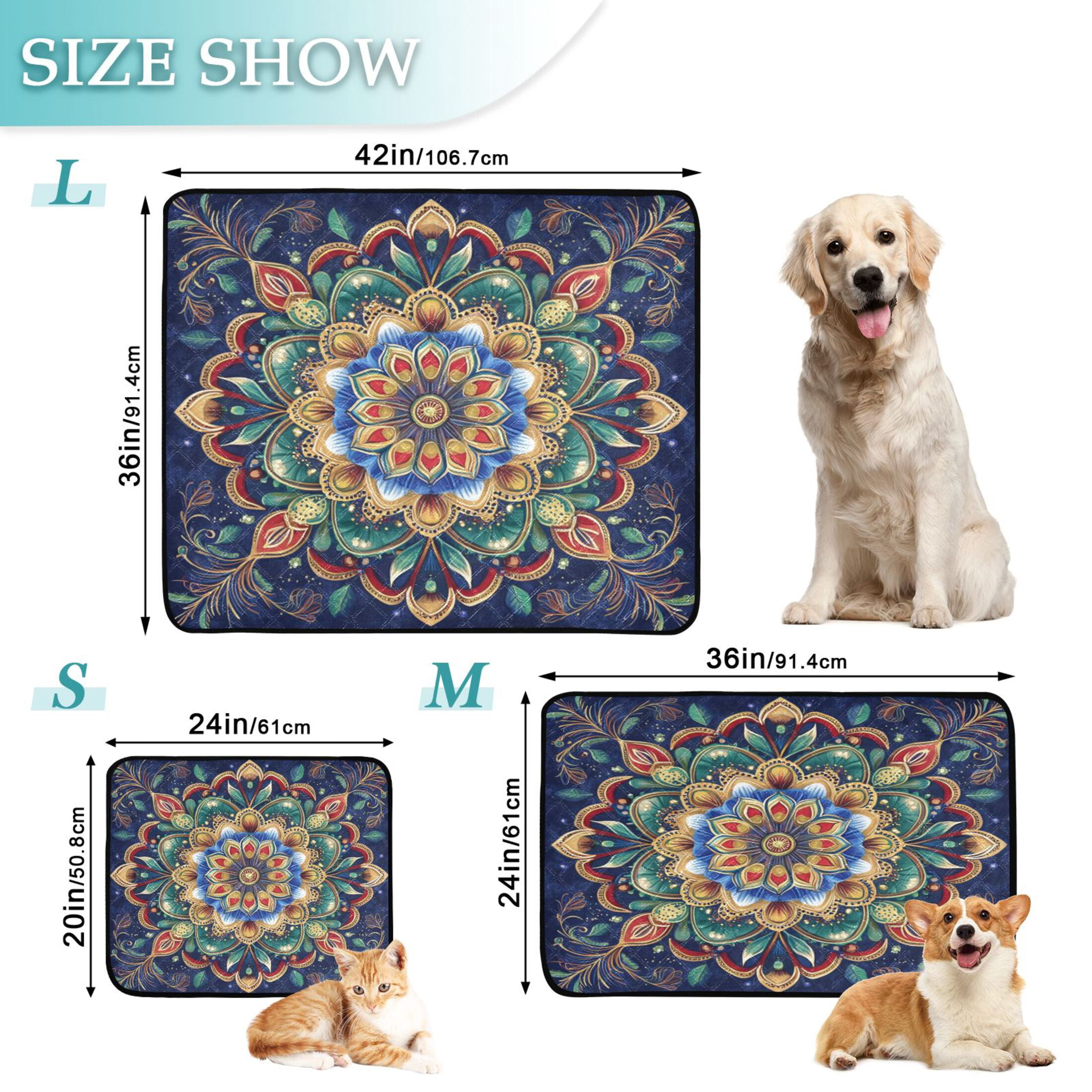 Washable Pet Pee Pads with Super Absorbent Reusable Training Pads for Dogs & Cats Vibrant Mandala Pattern