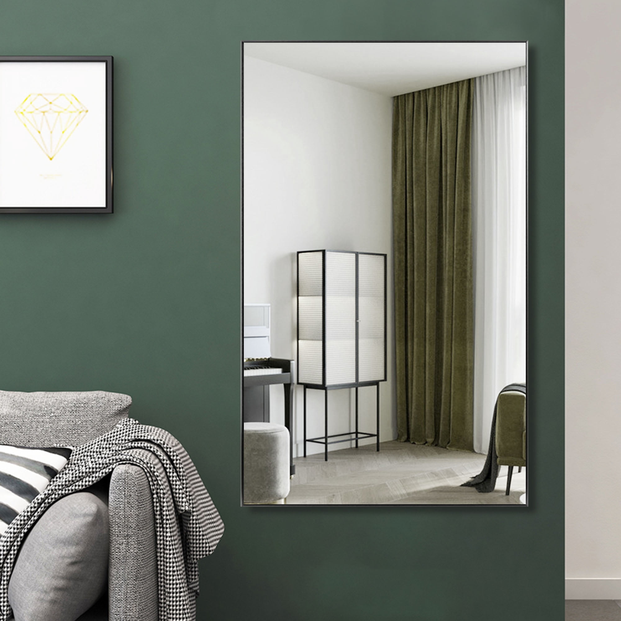 32 in x 51 in Black Modern Wall Mirror