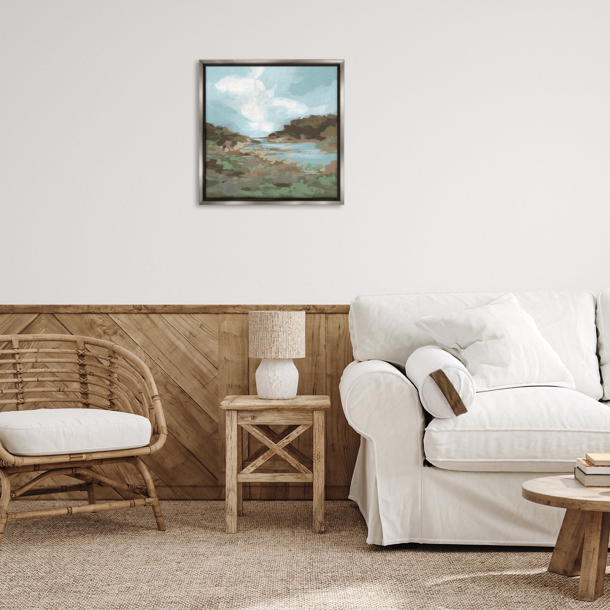 Stupell Industries Natural Creek Terrain Landscape & Nature Painting Gray Floater Framed Canvas Art Print Wall Art, 25 x 25