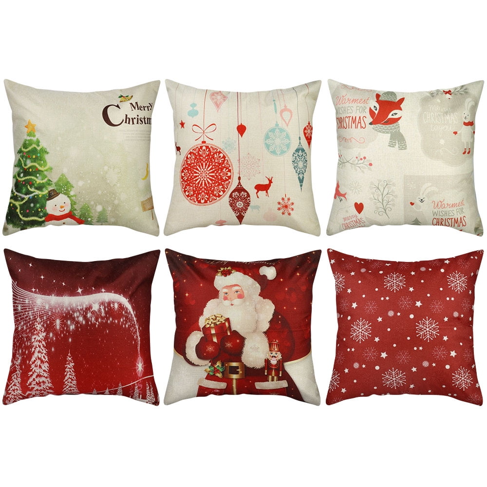 Hoomall Christmas Pillow Covers 18x18 Set of 6-Cartoon Decorative Christmas Throw Pillow Covers for Home Decor-Xmas Snowman Pillow Covers Without Core