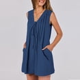 thumbnail image 6 of GILIGEGE Rompers for Women 2025 Summer Casual Ladies' Casual V Neck Pleated Rope Sleeveless Back Pocket Jumpsuit Set Overalls for Women Blue L, 6 of 8