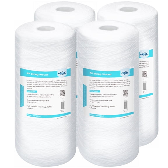 Membrane Solutions 10 Micron 10" x 4.5" Whole House String Wound Sediment Filter for Well Water, Compatible with 84637, WPX5BB97P, PC10, 355214-45, 355215-45, WP10BB97P, WP5BB97P, 4 Pack