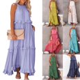 thumbnail image 1 of Summer Beach Casual Sleeveless Dress Ruffles Halter Solid Color Dresses for Vacation Trip Beach Seaside Honeymoon, 1 of 5
