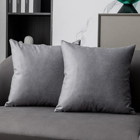 Faux Leather Pillow Covers 18x18 Inch, Dark Grey Sofa Cushion Covers