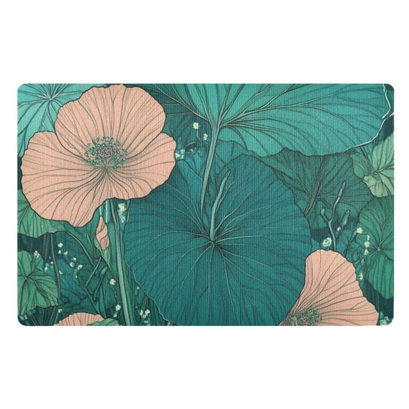 Blue Green Lotus Leaf Floor Door Mat Outdoor Indoor for Home Entrance Welcome Mats 32"x20"