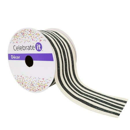 UPC: 0191518420791 | 2.5 Faux Cotton Wired Striped Ribbon by Celebrate It™ Décor