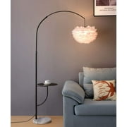 White Feather Floor Lamp with Table, Great Floor Light Height Adjustable (Black)