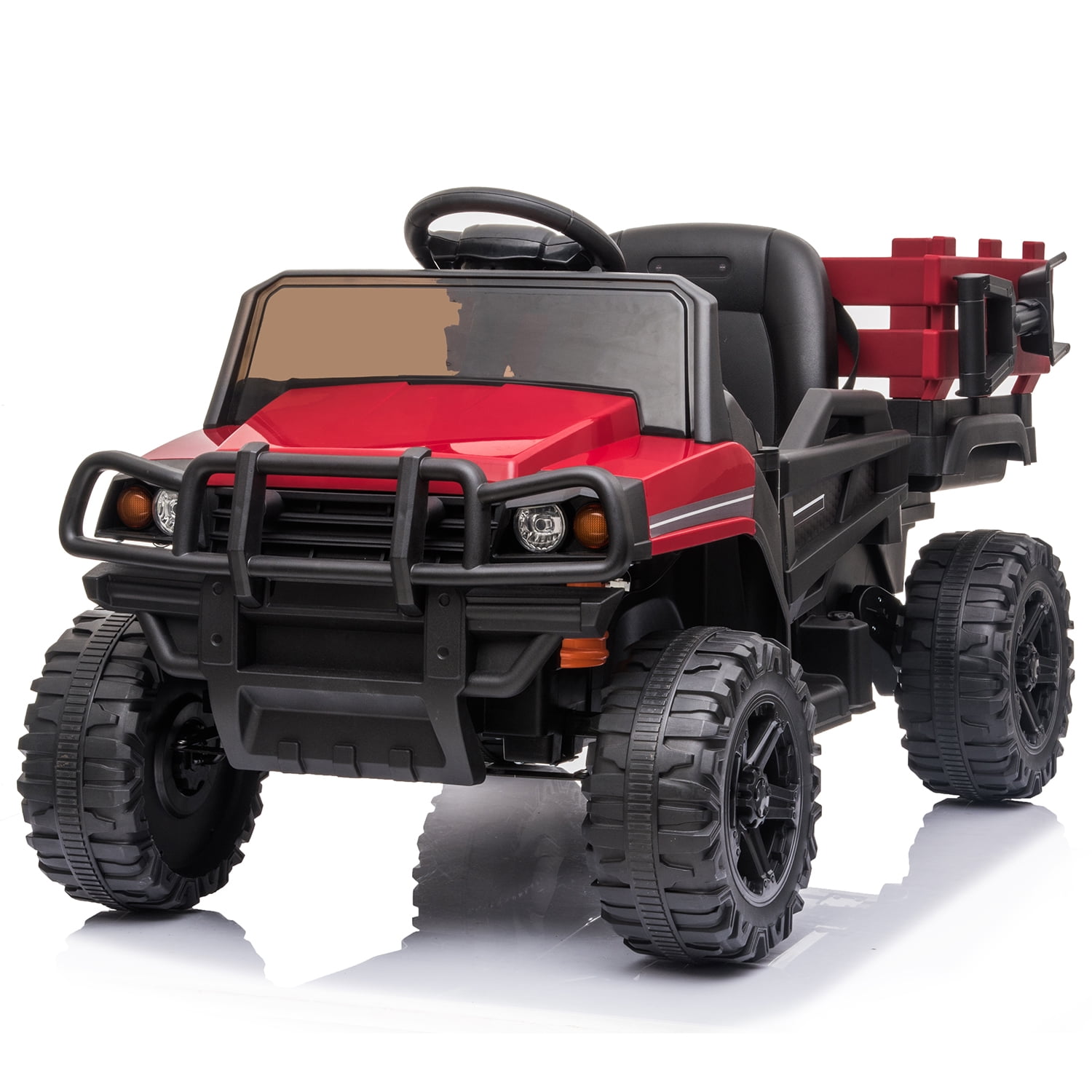 Kepooman Kids Ride on Car with Trailer, 12v Rechargeable Battery Agricultural Vehicle Toy with 2 Speed, USB & Bluetooth Audio Electric Rugged Truck with Rear Bucket for under 12 years Toddler, Red Kepooman Kids Ride on Car with Trailer, 12v Rechargeable Battery Agricultural Vehicle Toy with 2 Speed, USB & Bluetooth Audio Electric Rugged Truck with Rear Bucket for under 12 years Toddler, Red