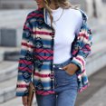 thumbnail image 4 of Chaqueta Azteca para Mujer Patrones Geométricos Manga Larga con Botones Abrigo Corto de Lana para el Hogar al Aire Libre Azul L, 4 of 8