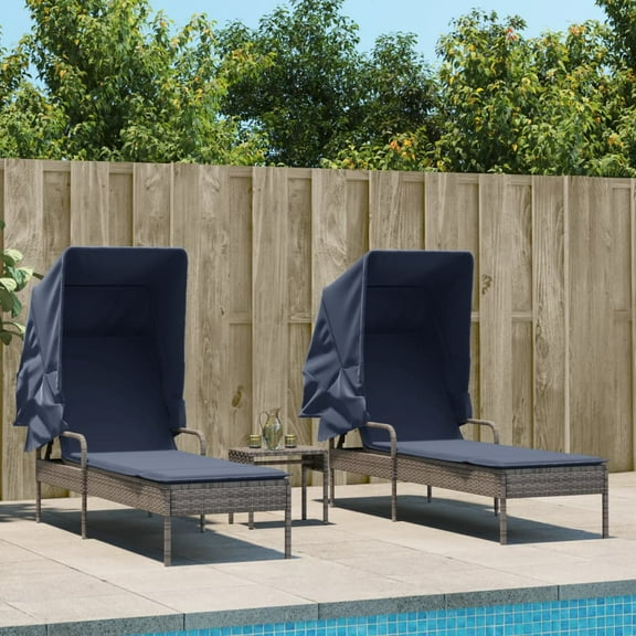 vidaXL Sun Loungers with Canopies and Table Outdoor Furniture 2 Pcs Poly Rattan