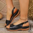 thumbnail image 3 of HomeDM Womens Wedge Sandals Open Toe Slingback Summer Beach Walking Vacations Slide Sandals, Black Size 5.5, 3 of 9