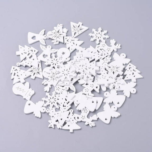 50Pcs White Christmas Wooden Angel Ornaments Natural Poplar Wood Christmas Angel Pendants Spray Painted Angel Pray Sign Pendants with 1.8mm Hole Ideal for Jewelry Making and Craft Projects