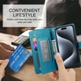 thumbnail image 5 of Allytechgroup Wallet Case for Apple iPhone 16 Pro, 9 Cards Holder + Zipper Pocket + Hand Wrist Shockproof Stand Flip Cover RFID Blocking Phone Case for Women Men, Blue, 5 of 7