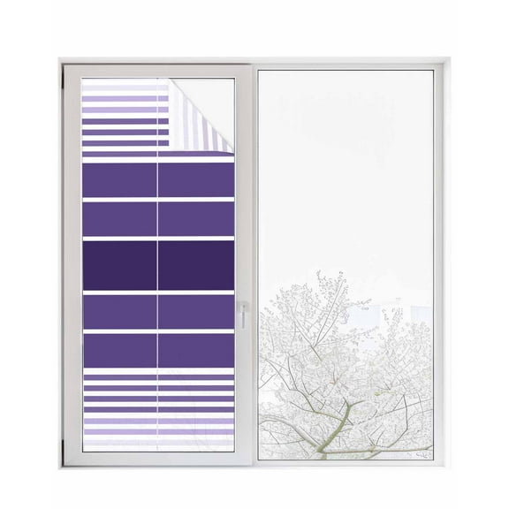 Window Privacy Film Purple Ombre Stripe Stained Glass Window Film Decorative Sun Block Window Cover Farmhouse Striped Gradient Window Clings Static Adhesive Sticker for Bathroom 29.5"x78.7"