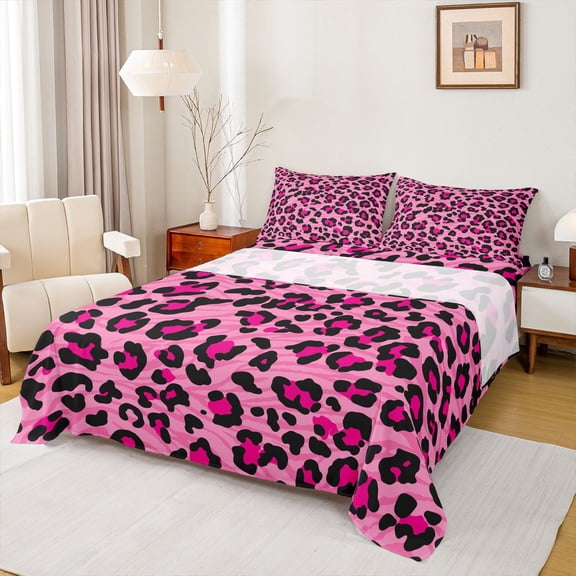 Homewish Animal Leopard Print 3pcs Twin Sheet Sets for Teens Boys Girls,Geometric Stripes Twin Fitted Sheet,Jungle Wildlife Print Breathable Flat Sheet,Lightweight Room Decor