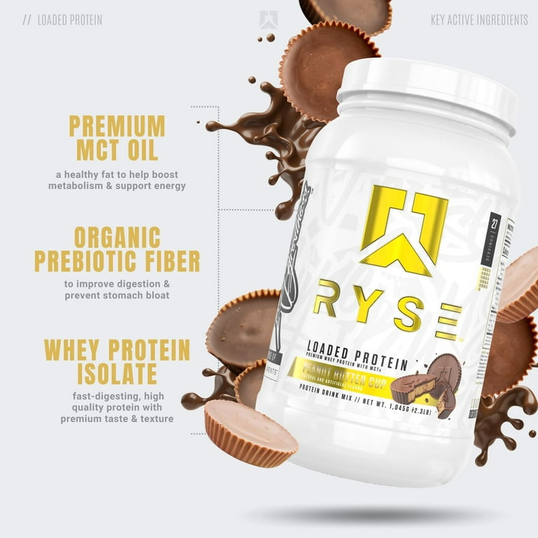 Ryse Loaded Protein Powder | 25g Whey Protein Isolate & Concentrate | with  Prebiotic Fiber & MCTs | Low Carbs & Low Sugar | 27 Servings (Skippy Peanut