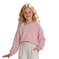 thumbnail image 2 of newwalpole Girls Cropped Sweatshirt Off Shoulder Long Sleeve Casual Crop Top | Cute Loose Fit Pullover Solid Color Y2K Trendy Shirt for Daily School Wear(Pink,9-10 Years), 2 of 6
