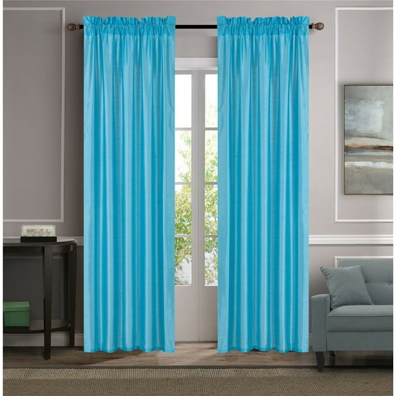 2-PC Set MR2 Turquoise color Rod Pocket Faux Silk Window Curtain Treatment, Set of Two (2) Solid Semi Sheer Panels 55" W x 84" L (Each)