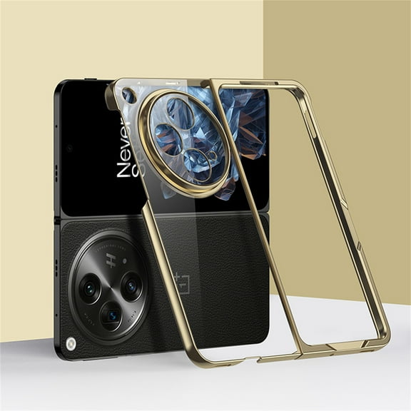 ELEHOLD Plating Clear Case for OnePlus Open Ultra Slim Thin Lightweight Transparent Clear Back Scratch-resistant Hard PC Protective Case Shockproof Cover for OnePlus Open - Gold