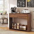 thumbnail image 4 of Wirrytor Walnut Console Table with 2 Drawers for Entryway, Modern Sofa Table for Living Room, Narrow Sofa Table with Open Storage Shelf, Hallway Table and Couch Table Behind Sofa, 4 of 26
