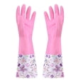 thumbnail image 6 of Winter Fleece Lined Rubber Cleaning Gloves with Floral Cuff, Non-Slip Thickened Cotton Lined Gloves for Dishwashing Laundry, Waterproof Kitchen Cleaning Gloves for Bathroom Daily Use, 17in, Pink, 6 of 6