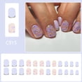 thumbnail image 5 of KUFptva 24 Pcs Short Square False Nails Flowers Artificial Nails French Tip Stick On Nails Glittering Press On Nails for Woman, 5 of 7