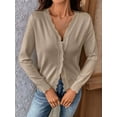 thumbnail image 5 of Women'S Long Sleeve V-Neck Button Down Cardigan Knit Shrugs Sweater Khaki S, 5 of 9