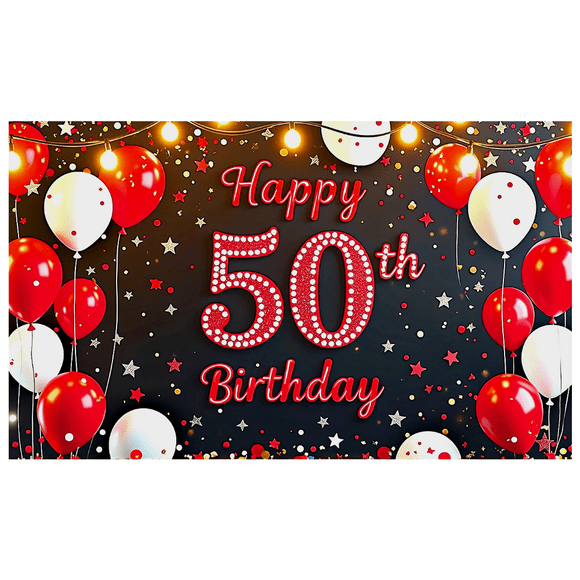 Happy 50th Birthday Backdrop Banner with Balloons Star Decors Party Supplies Birthday Decoration Photography Props Birthday Party Background