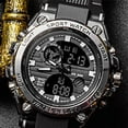 thumbnail image 2 of Reloj deportivo electrónico Bling Bling LED resistente al agua Dual pantalla para niños Anillo plateado concha negra, 2 of 3
