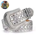 thumbnail image 1 of Cinturón de diamantes de imitación para mujer, cinturón de cuero con tachuelas brillantes de vaquera para pantalones vaqueros, color blanco, 1 of 8