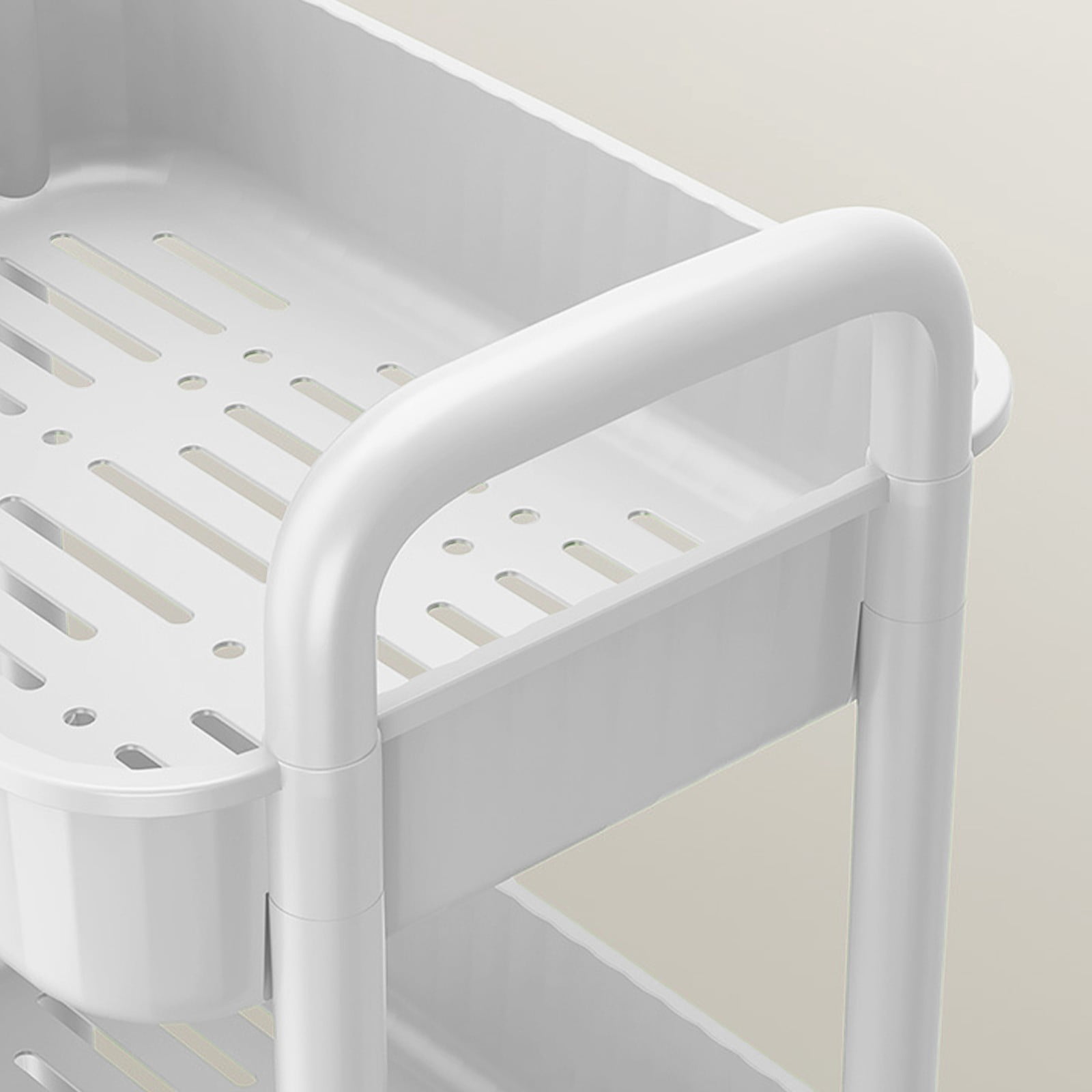 Two Tier Plastic Rolling Cart With Locking Swivel Casters, Lightweight Sturdy Large Capacity, Easy Assembly Handle Design, Mobile Storage, For Kitchen Office Bedroom Pantry Laundry Room Organization